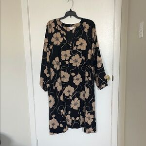Joe Fresh Black and Tan Floral 3/4 Long Sleeve Dress